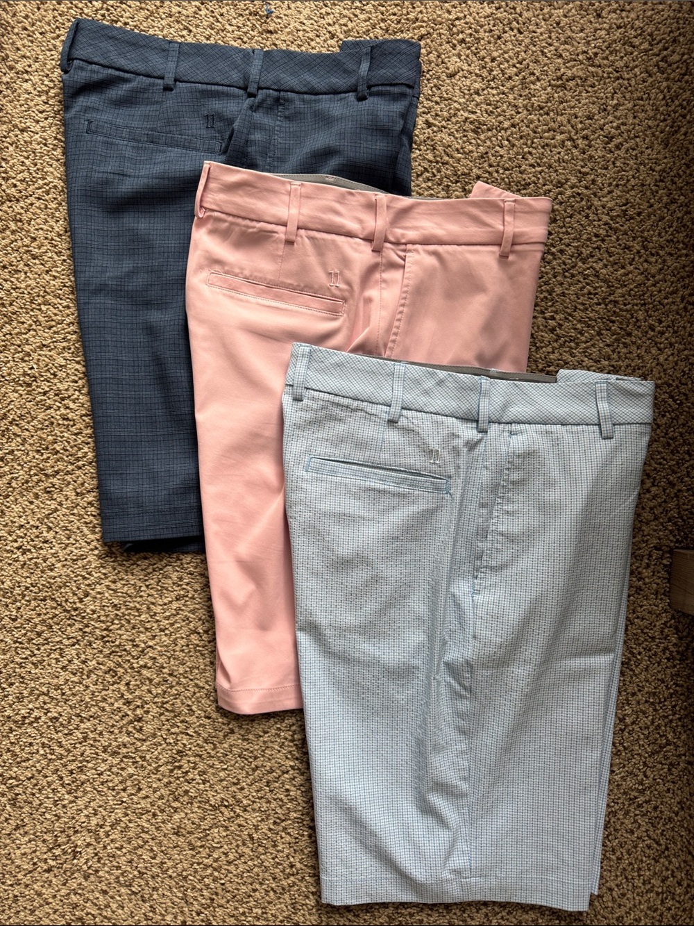 Men's Flat Front Dress Shorts in Navy, Pink & Light Blue - Classic Tailored Fit